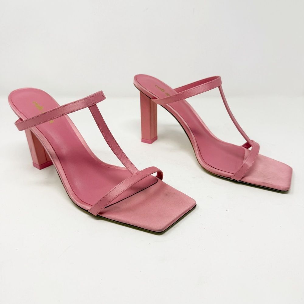 cult gaia Pink Strappy Square-Toe Heeled Sandals
